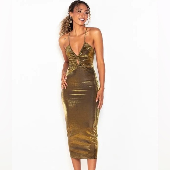 Colcci metallic cut out bodycon midi dress nwot - Picture 1 of 8